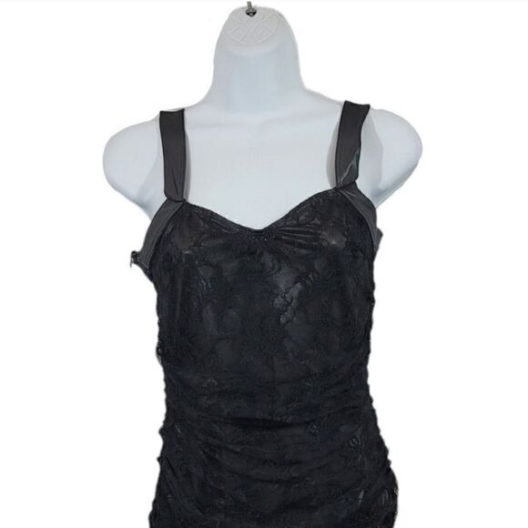 NEW Mapale Ruched Lace Bodysuit Bodycon 4567 Dress in Black Size Medium - Picture 5 of 10